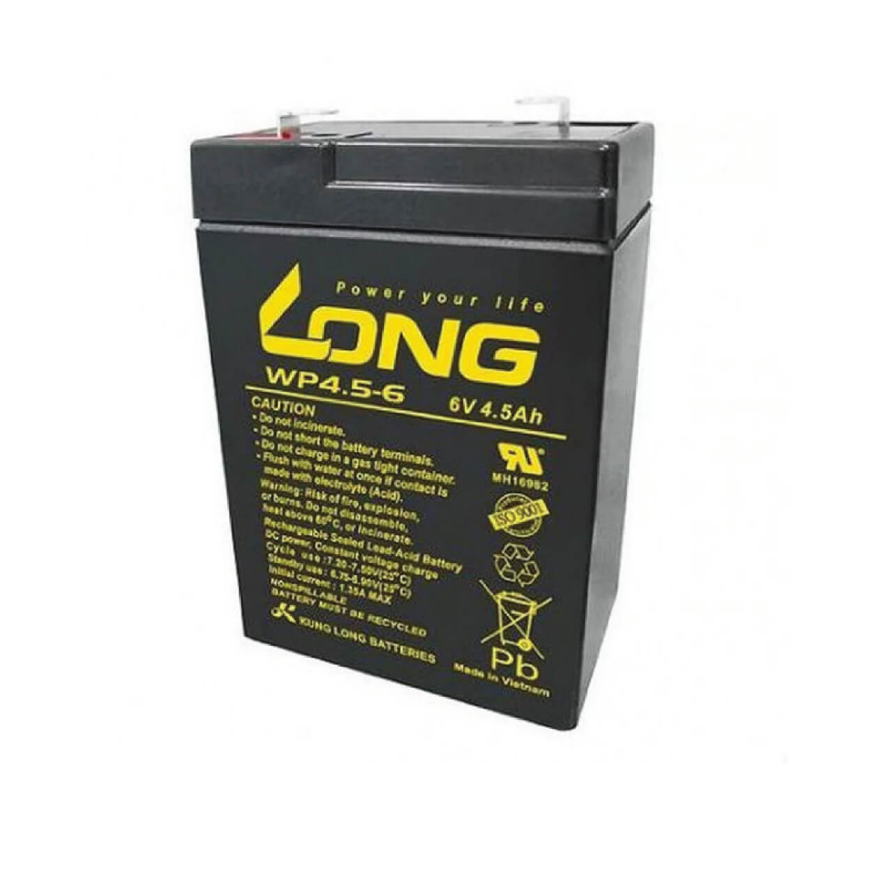 LONG WP4.5-6 Rechargeable Sealed Lead Acid Battery –  6V 4.5Ah AGM VRLA Maintenance-Free Battery