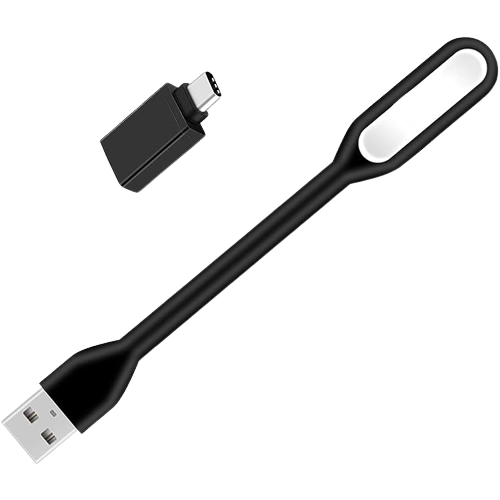 مصباح LED صغير محمول بمنفذ USB (أبيض دافئ) بزاوية تعديل مرنة لأجهزة الكمبيوتر الشخصية وأجهزة Mac/الكمبيوتر المحمول/بنك الطاقة - أسود