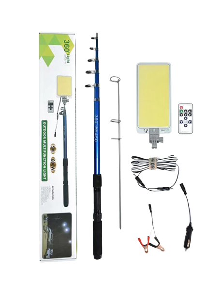 Multifunctional 5m Outdoor LED Fishing Rod Camping Lamp Light with IR Remote,3 Modes 500W