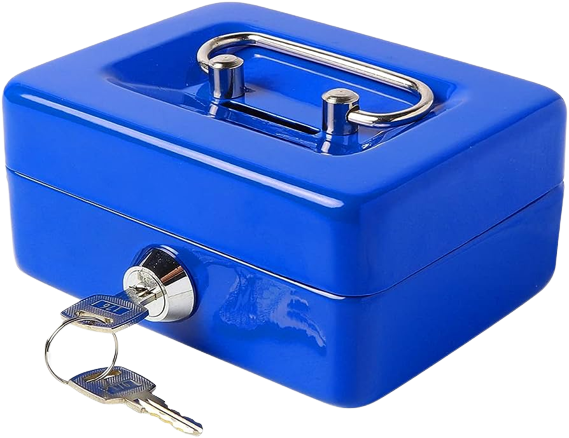 Small Cash Box with Lock and Slot, Metal Coin Piggy Bank for Adults and Kids, Blue Locking Money Box