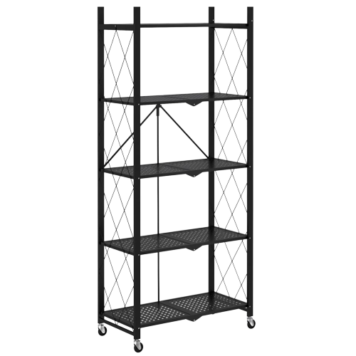 Folding Kitchen Shelf Space Saving Storage Rack with  Wheels 5-Layer