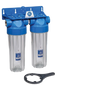 Acqua-Pure Double 10" Filter Housing Set Two Stage Water Filtration  System 1/2 3/4