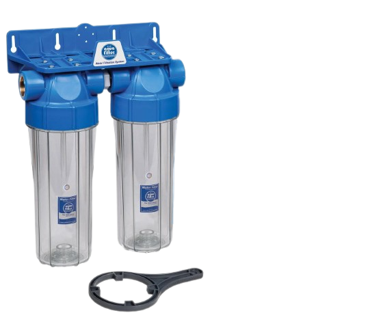 Acqua-Pure Double 10" Filter Housing Set Two Stage Water Filtration  System 1/2 3/4