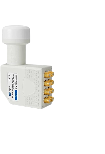 OCTO LNB LNC 8 مشاركين في البث التلفزيوني المباشر Full HD 3D 4K UHD + جهات اتصال مطلية بالذهب + حماية من الطقس (قابلة للتمديد) مع 16 موصل F مطلي بالذهب مجانًا