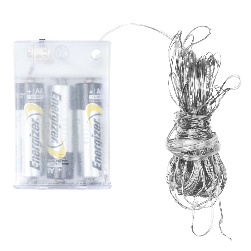 100 LED Battery Micro Lights Silver Wire 10m (Batteries Not Included)