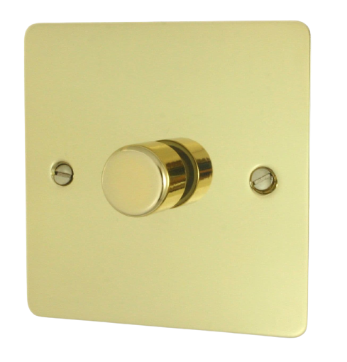 Flat Plate Unlacquered Polished Brass  LED Dimmer Switch 1 Gang 1 Way V-Pro