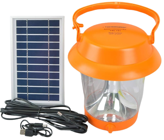 طقم Terminator Solar Rechargeable مع فانوس LED ولوحة شمسية TSL 741