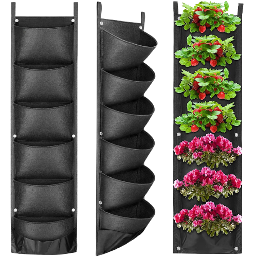 7 Pocket Hanging Plant Grow Bags, Flower Pot Vase Bucket Hanging Garden Planter, made of felt cloth, Vertical Hanging Garden Wall Planter Flowerpot Bag for Yard, Garden, Balcony, Home Decoration-Black