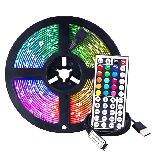 شريط إضاءة LED RGB مع جهاز تحكم عن بعد USB SMD بطول 5 متر و5 فولت