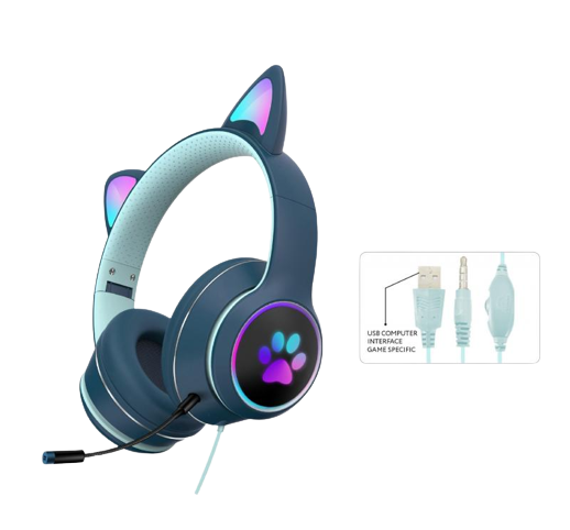 LED Lighting Over-head Cat Ear Wired Headset AKZ-022