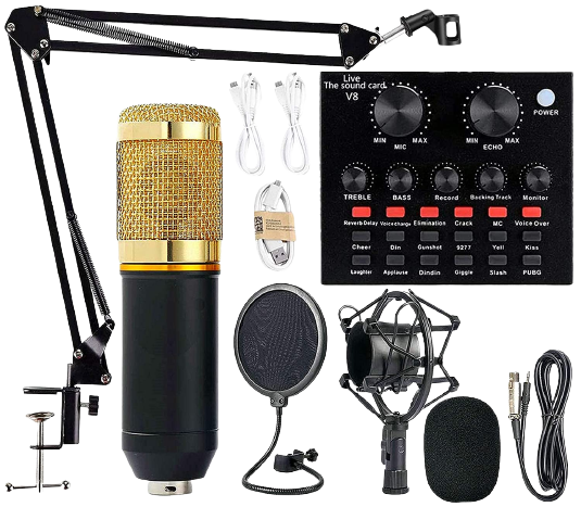 USB Condenser Mic with V8 Mixer Sound Card Kit BM800