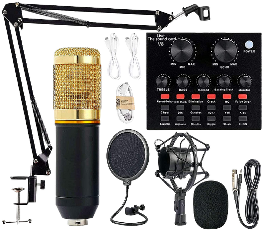 USB Condenser Mic with V8 Mixer Sound Card Kit BM800