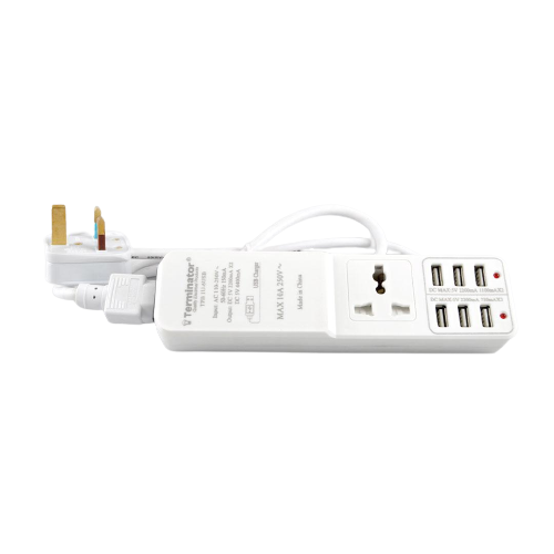 1 Way Universal Extension Socket 6 USB Ports DC 5V 4400mA 2M detachable cable 13A Plug Max 10A 250V