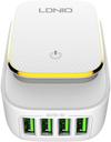 Ldnio a4405 wall charger multi-function night light & 4 usb ports with type-c cable - white - Alqamarshop