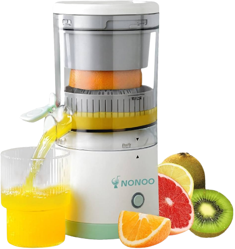 NONOO Portable Electric Citrus Juicer Rechargeable Hands-Free Masticating Orange Juicer Lemon Squeezer with USB and Cleaning Brush (White)