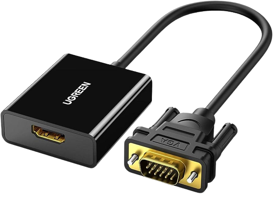 محول UGREEN Active HDMI إلى VGA محول HDMI أنثى إلى VGA ذكر مع مقبس صوت 3.5 مم بدقة 1080 بكسل